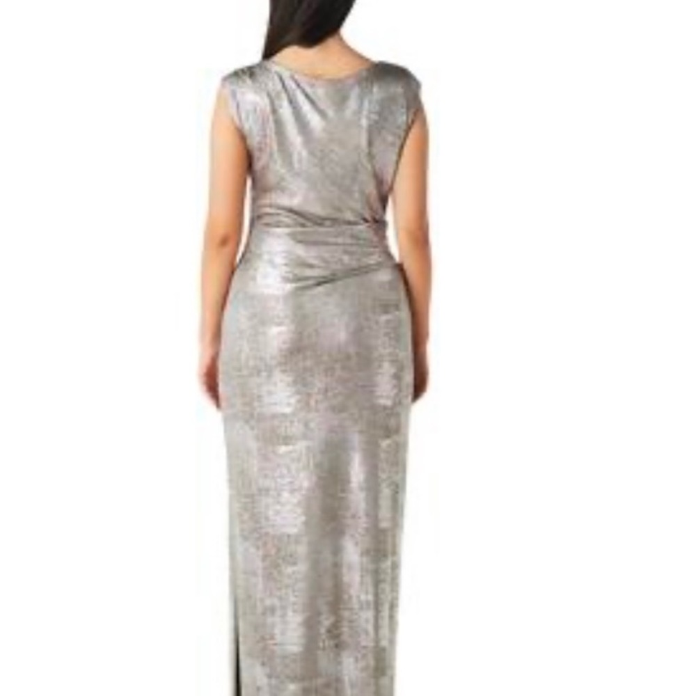 Drape neck metallic sheath gown size 4 - Picture 4 of 4